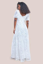 Goddiva Flared Sleeve Embroidered Maxi Dress