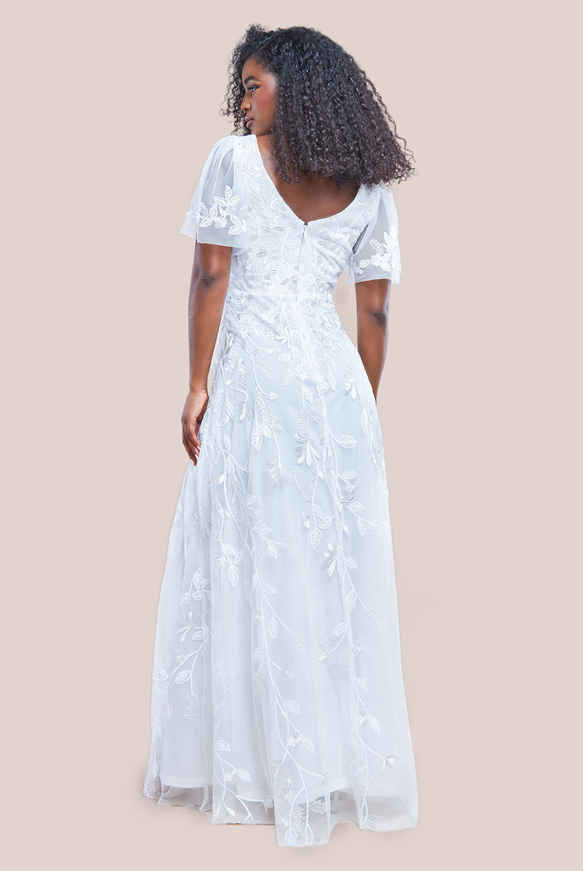 Goddiva Flared Sleeve Embroidered Maxi Dress