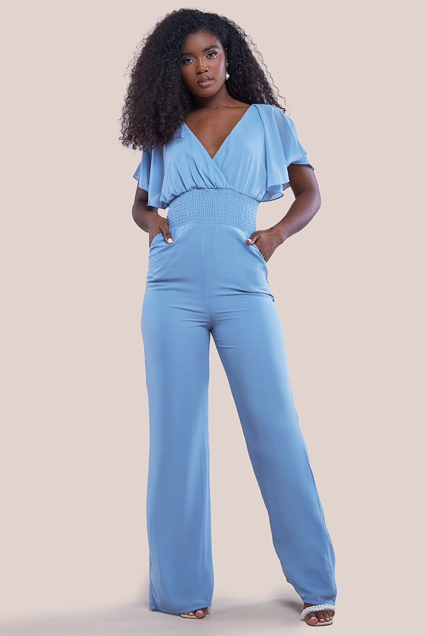 Goddiva Chiffon Jumpsuit With Flutter Sleeves