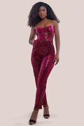 Goddiva Patterned Sequin Velvet Corset Jumpsuit