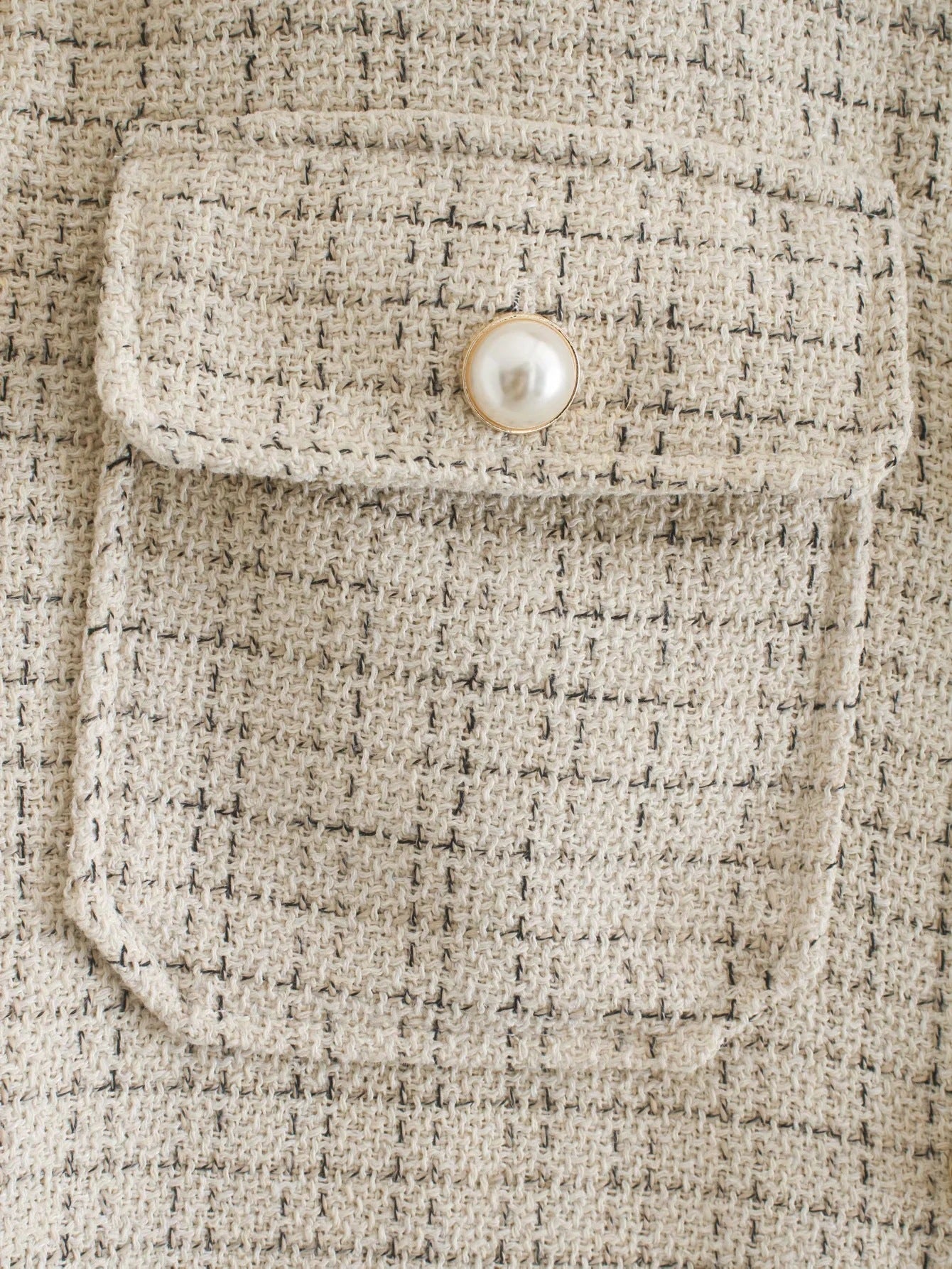 Women Plaid Pearl Buttons Pattern Thick Coat