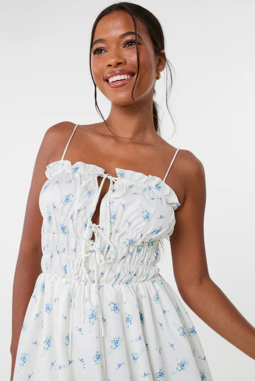 Tie Front Ditsy Puffball Dress by Pink Vanilla - SS25128P014