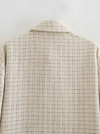 Women Plaid Pearl Buttons Pattern Thick Coat