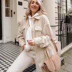 Women Plaid Pearl Buttons Pattern Thick Coat