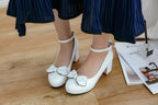 Block Heel Leather Round Toe Buckle High-Heels
