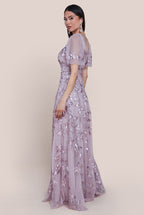 Goddiva Flared Sleeve Embroidered Maxi Dress