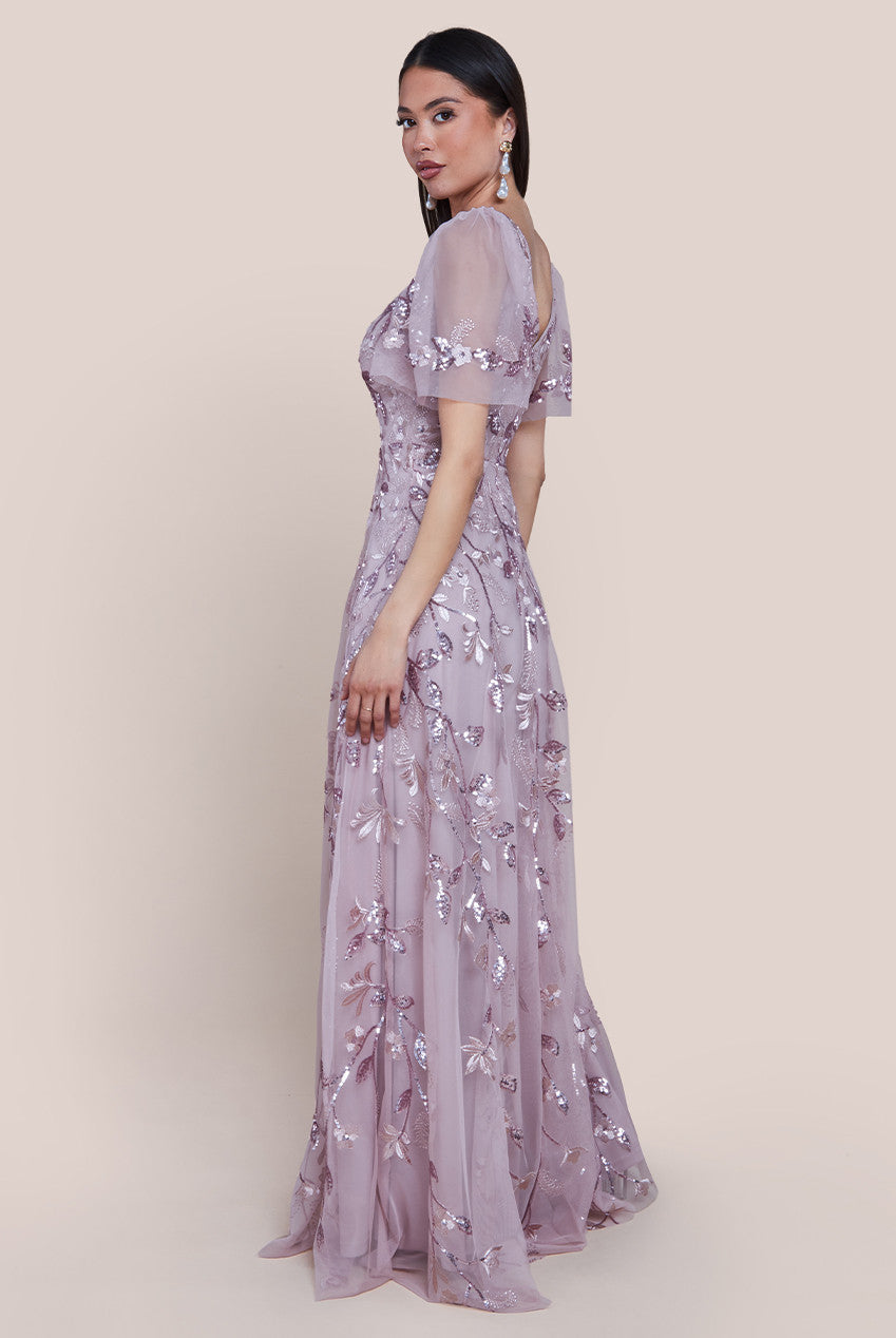 Goddiva Flared Sleeve Embroidered Maxi Dress