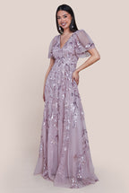 Goddiva Flared Sleeve Embroidered Maxi Dress