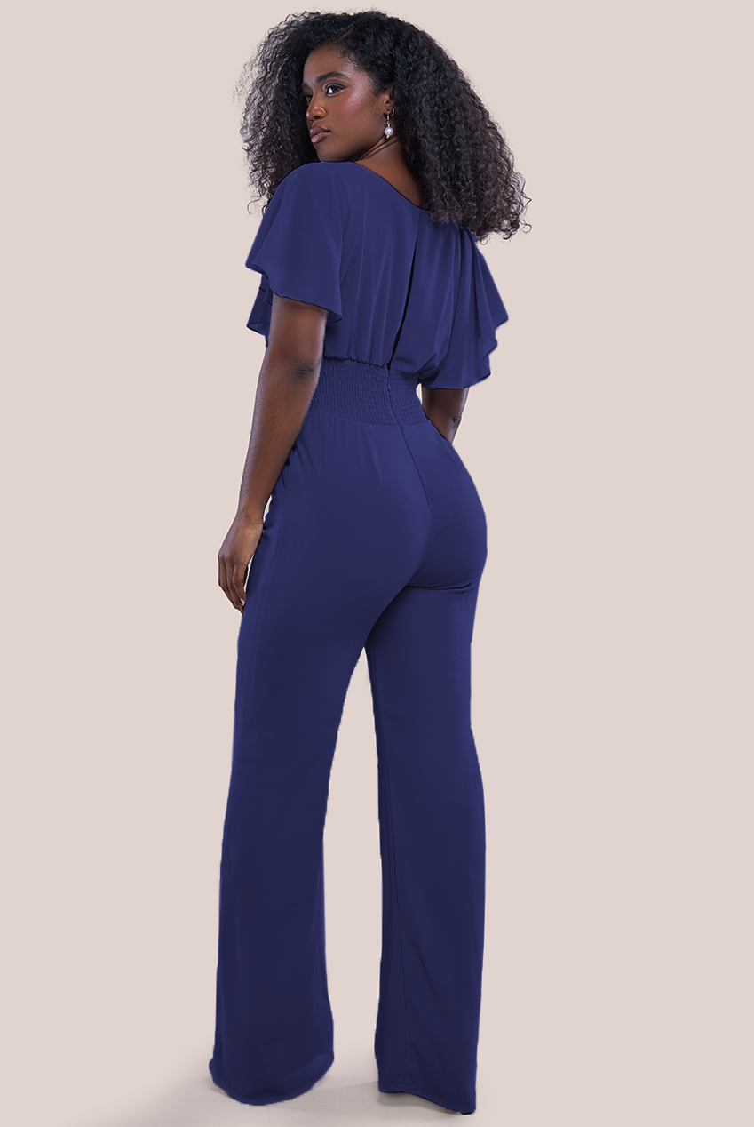 Goddiva Chiffon Jumpsuit With Flutter Sleeves