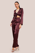 Goddiva Cut Out Satin Jumpsuit With Tie-Up