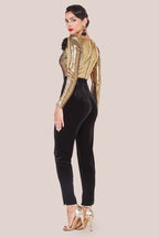 Goddiva Liquid Sequin Jumpsuit With Corsage