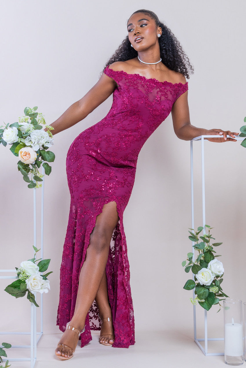 Goddiva Lace Scallop Edge Mermaid Maxi Dress