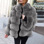 Women's Faux Fur Boxy Stitching Jacket