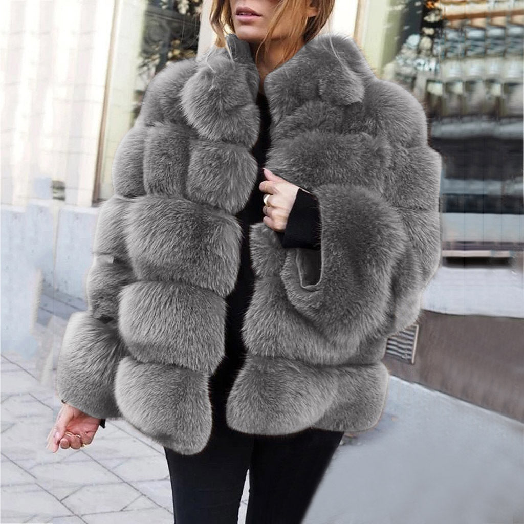 Women's Faux Fur Boxy Stitching Jacket