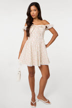 Ditsy Off The Shoulder Mini Dress by Pink Vanilla - SS26047P041