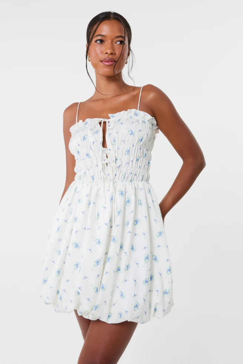 Tie Front Ditsy Puffball Dress by Pink Vanilla - SS25128P014