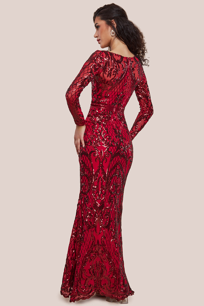 Goddiva Sequin Square Neck Maxi With Scallop Hem