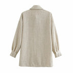 Women Plaid Pearl Buttons Pattern Thick Coat