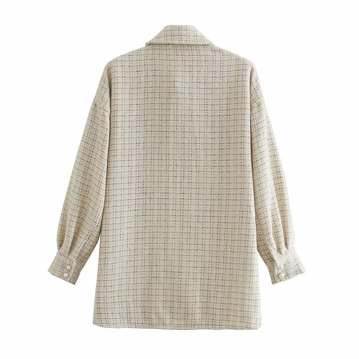 Women Plaid Pearl Buttons Pattern Thick Coat