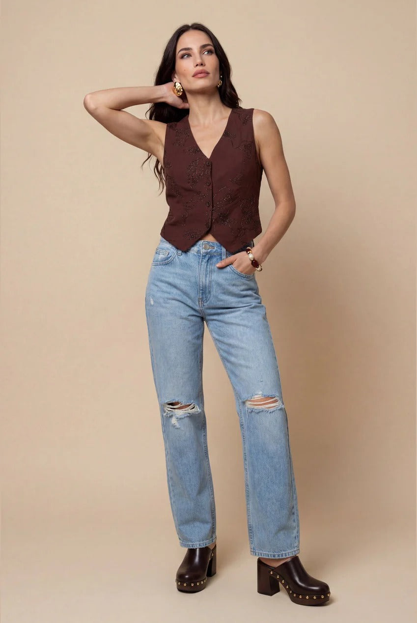 Metallic Waistcoat Chocolate by Urban Bliss - 40TOP38702 C24
