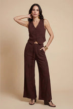 Metallic Wide Leg Trouser Chocolate by Urban Bliss - 40TRS38703 C24