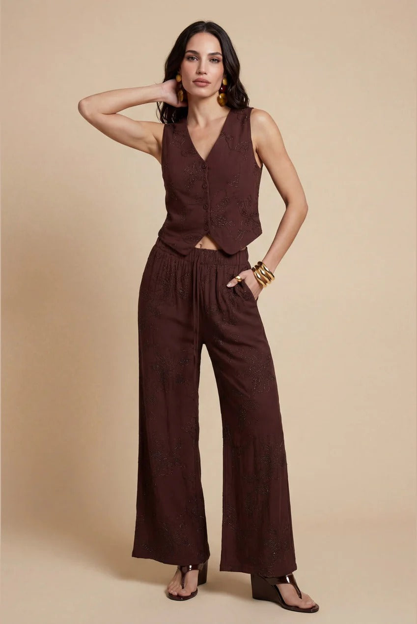 Metallic Wide Leg Trouser Chocolate by Urban Bliss - 40TRS38703 C24