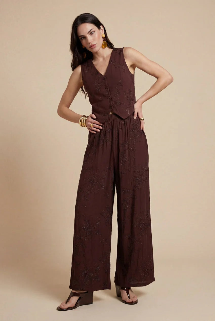 Metallic Wide Leg Trouser Chocolate by Urban Bliss - 40TRS38703 C24