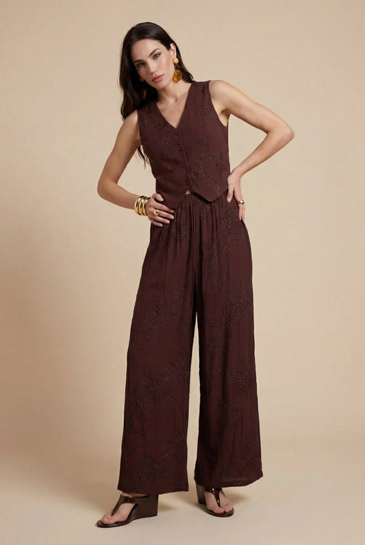 Metallic Wide Leg Trouser Chocolate by Urban Bliss - 40TRS38703 C24