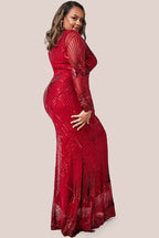 Goddiva Plus Starburst Embroidered Sequin Maxi Dress