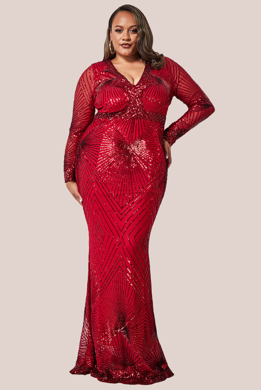 Goddiva Plus Starburst Embroidered Sequin Maxi Dress