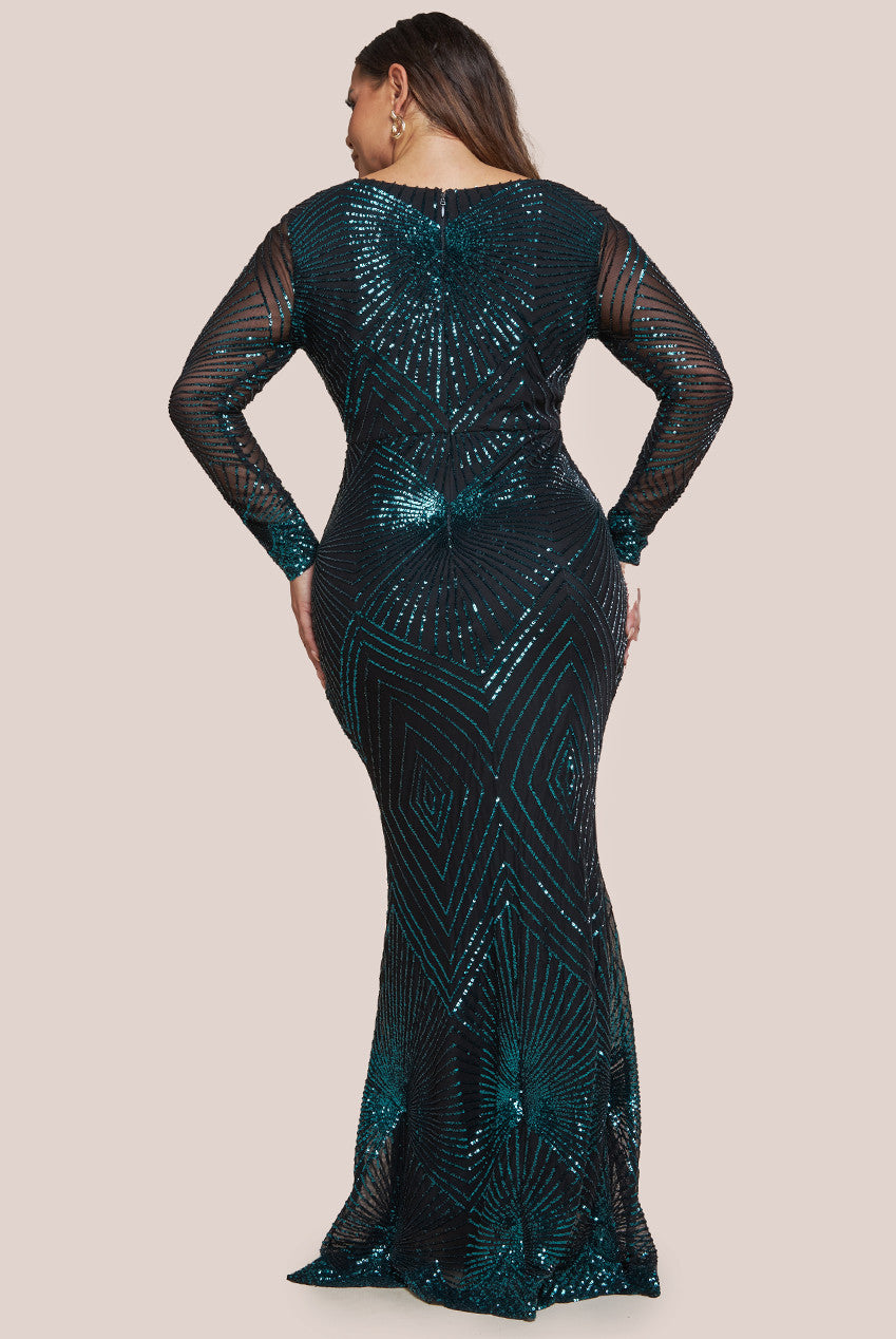 Goddiva Plus Starburst Embroidered Sequin Maxi Dress