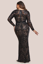Goddiva Plus Sequin Square Neck Maxi With Scallop Hem