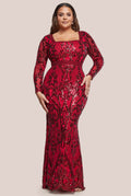 Goddiva Plus Sequin Square Neck Maxi With Scallop Hem