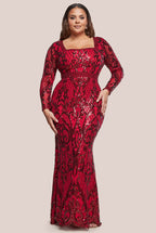 Goddiva Plus Sequin Square Neck Maxi With Scallop Hem