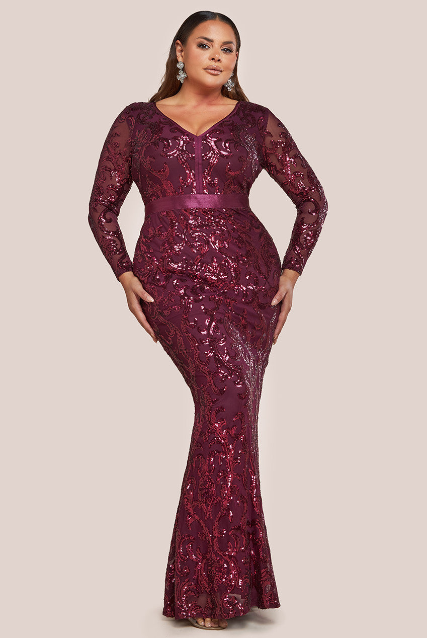 Goddiva Plus Embroidered Sequin & Mesh Maxi Dress