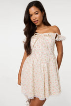 Ditsy Off The Shoulder Mini Dress by Pink Vanilla - SS26047P041