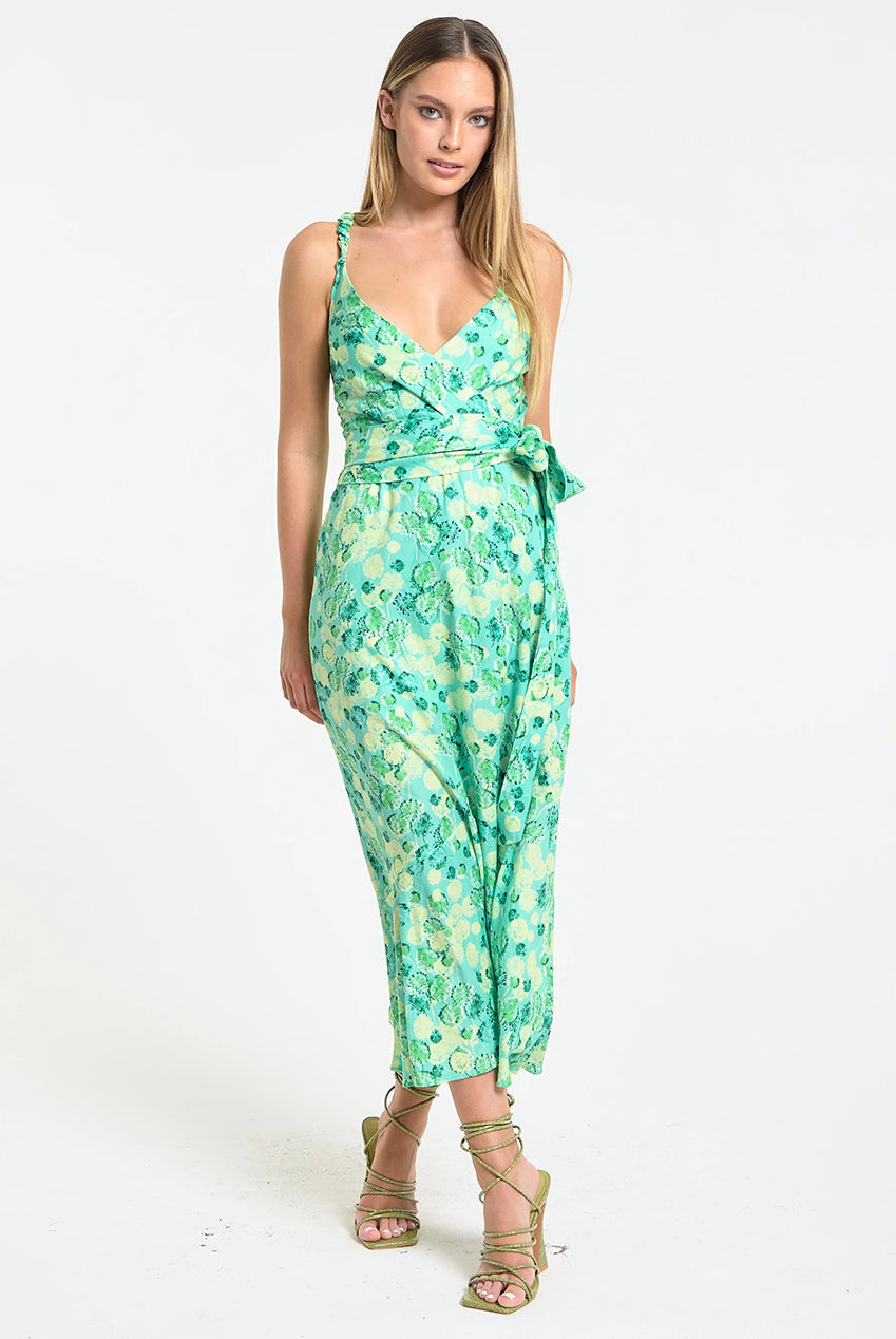 Green Floral Wrap Midi Dress by Liquorish - WEN60058039