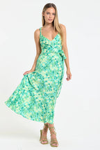 Green Floral Wrap Midi Dress by Liquorish - WEN60058039
