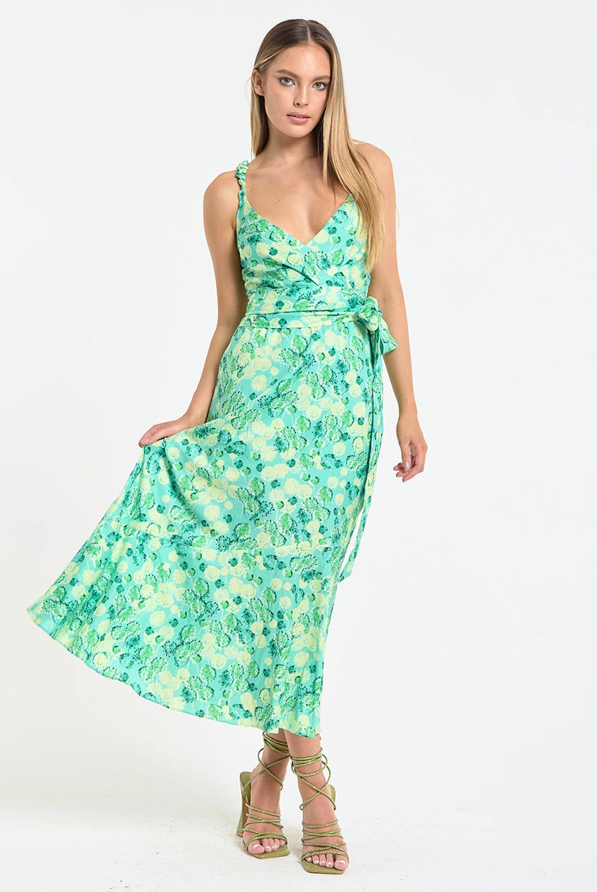 Green Floral Wrap Midi Dress by Liquorish - WEN60058039