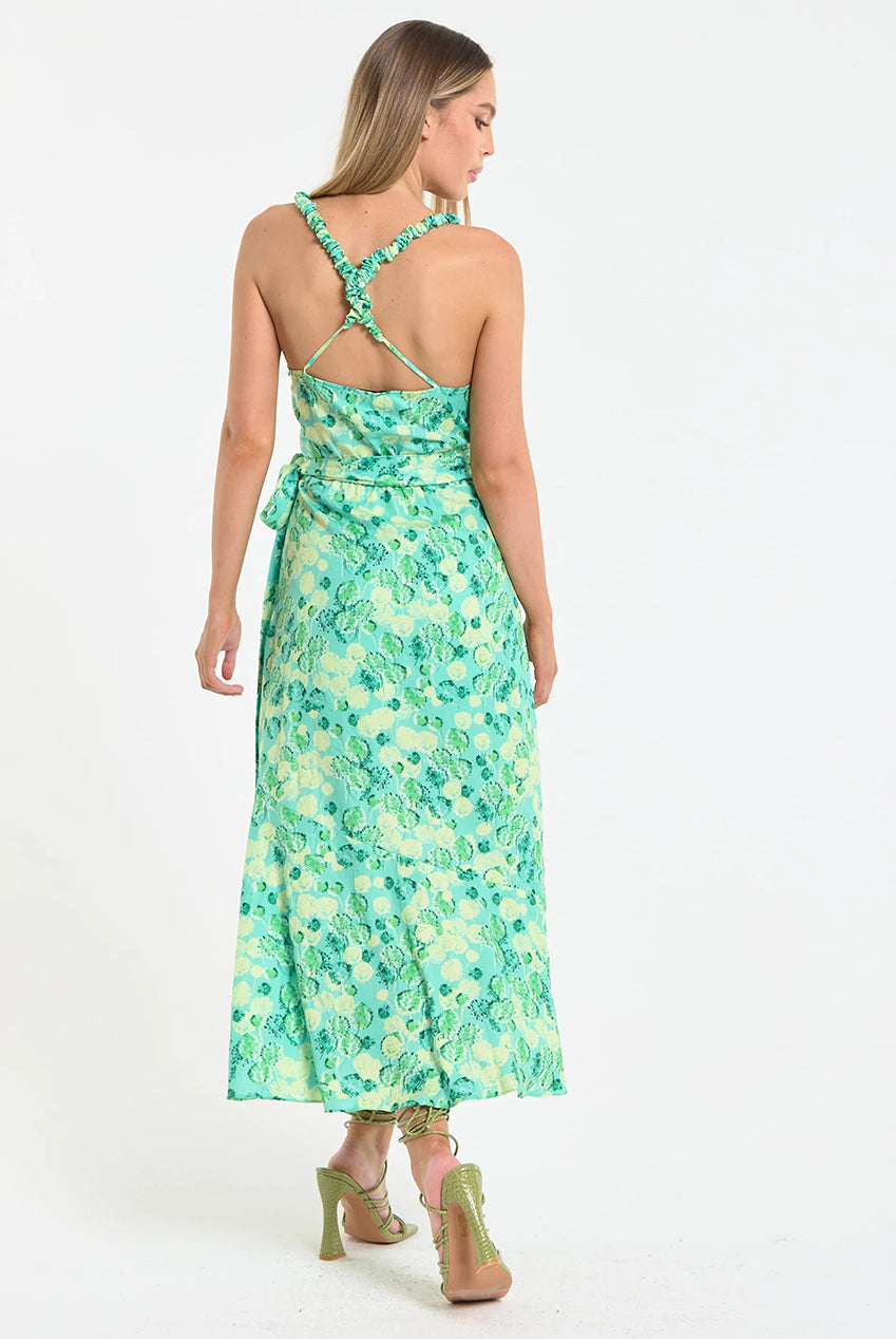 Green Floral Wrap Midi Dress by Liquorish - WEN60058039