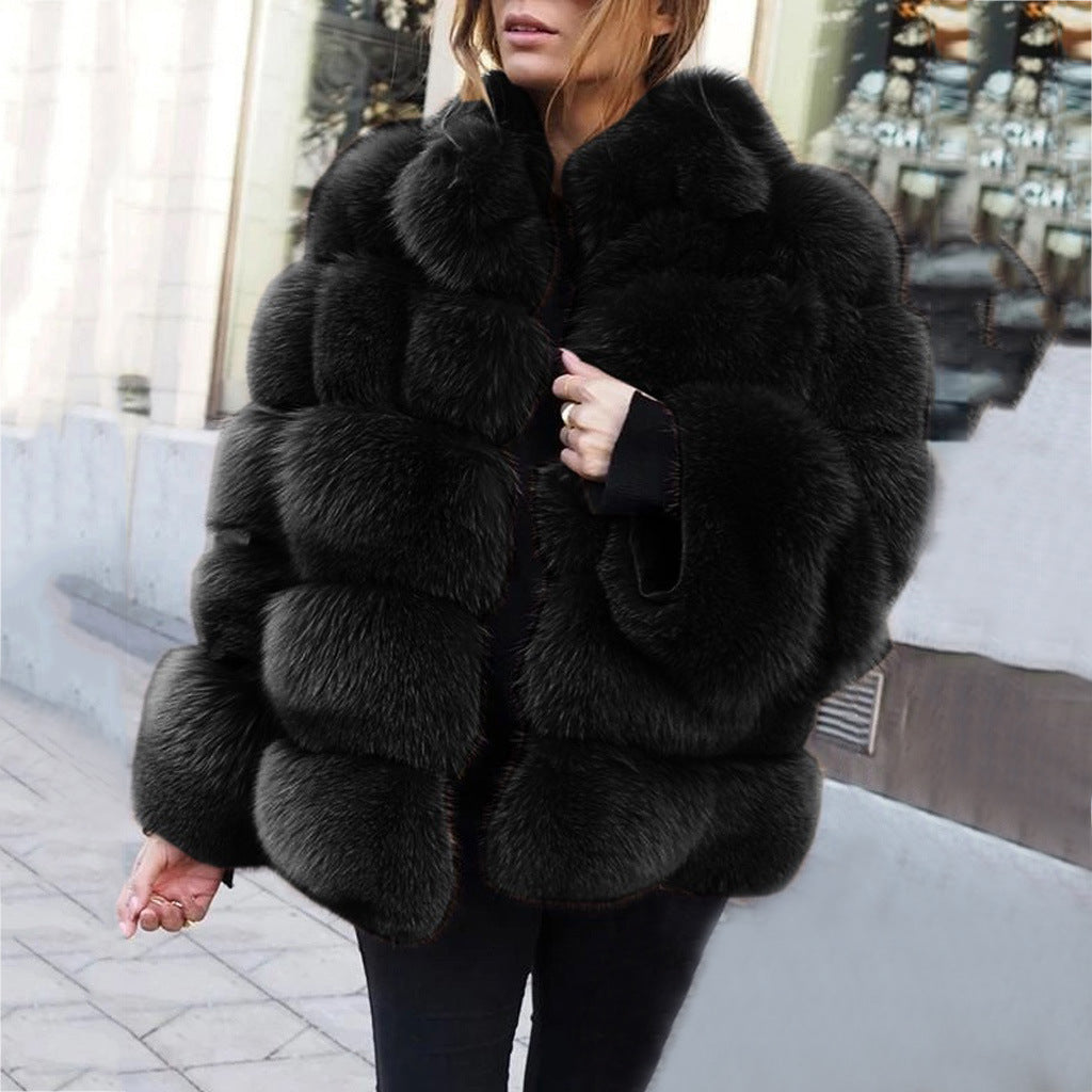 Women's Faux Fur Boxy Stitching Jacket