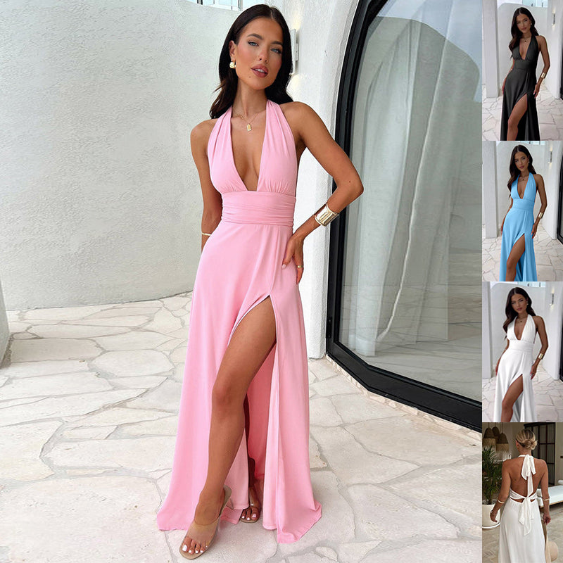 Sexy Halterneck Slit Strappy Dress for Women