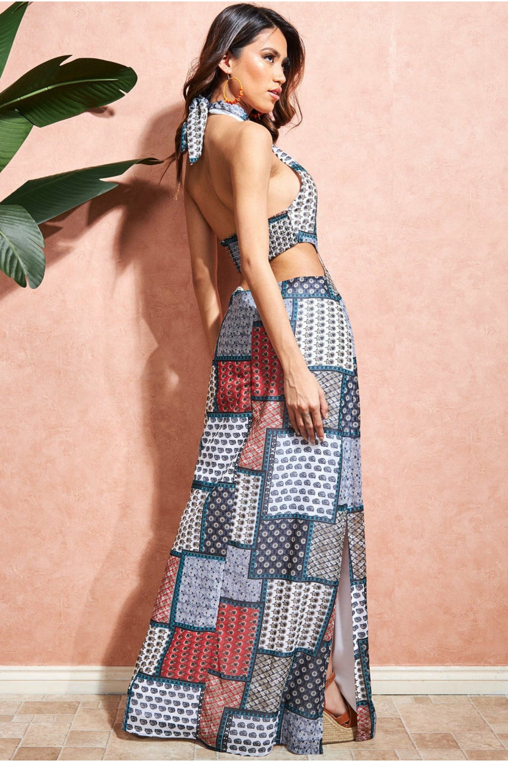 City Goddess Halter Neck Printed Maxi Dress