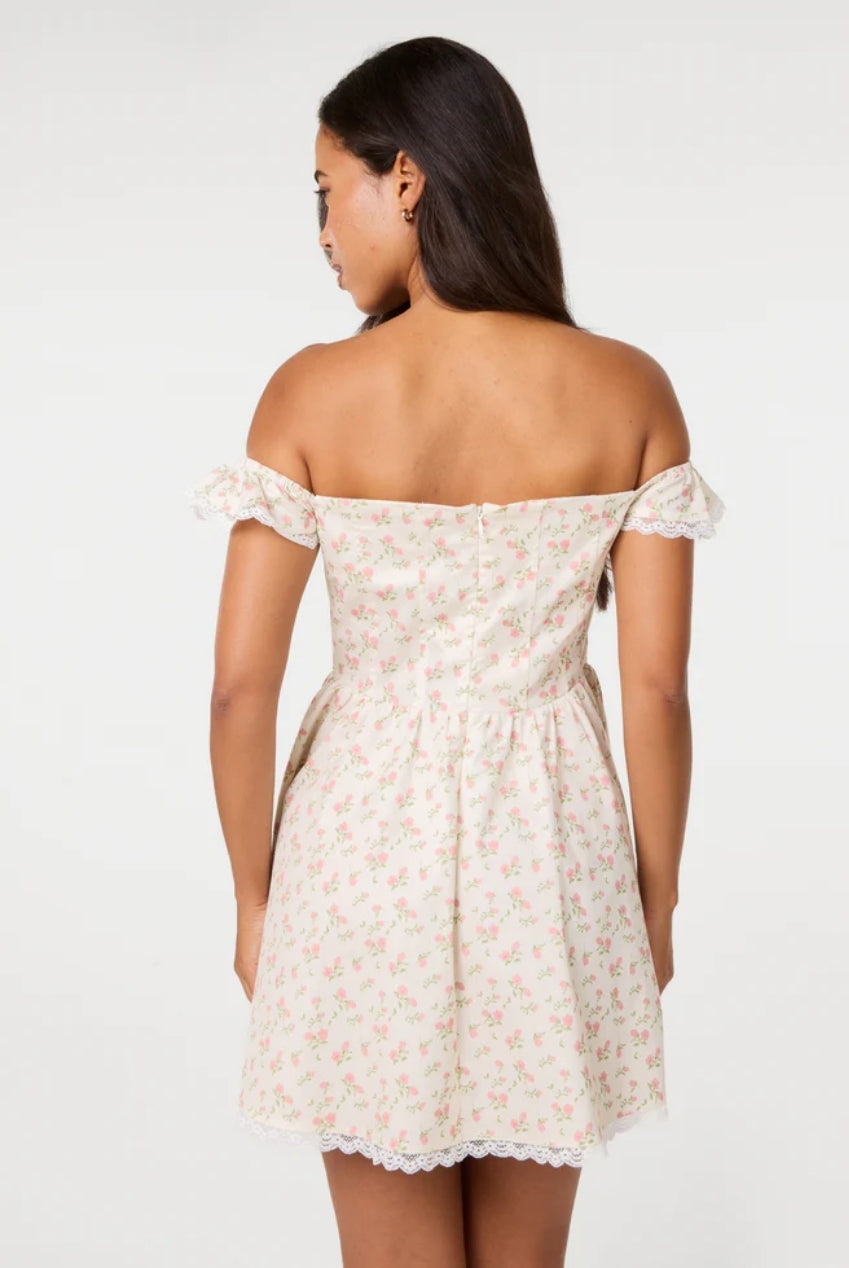Ditsy Off The Shoulder Mini Dress by Pink Vanilla - SS26047P041