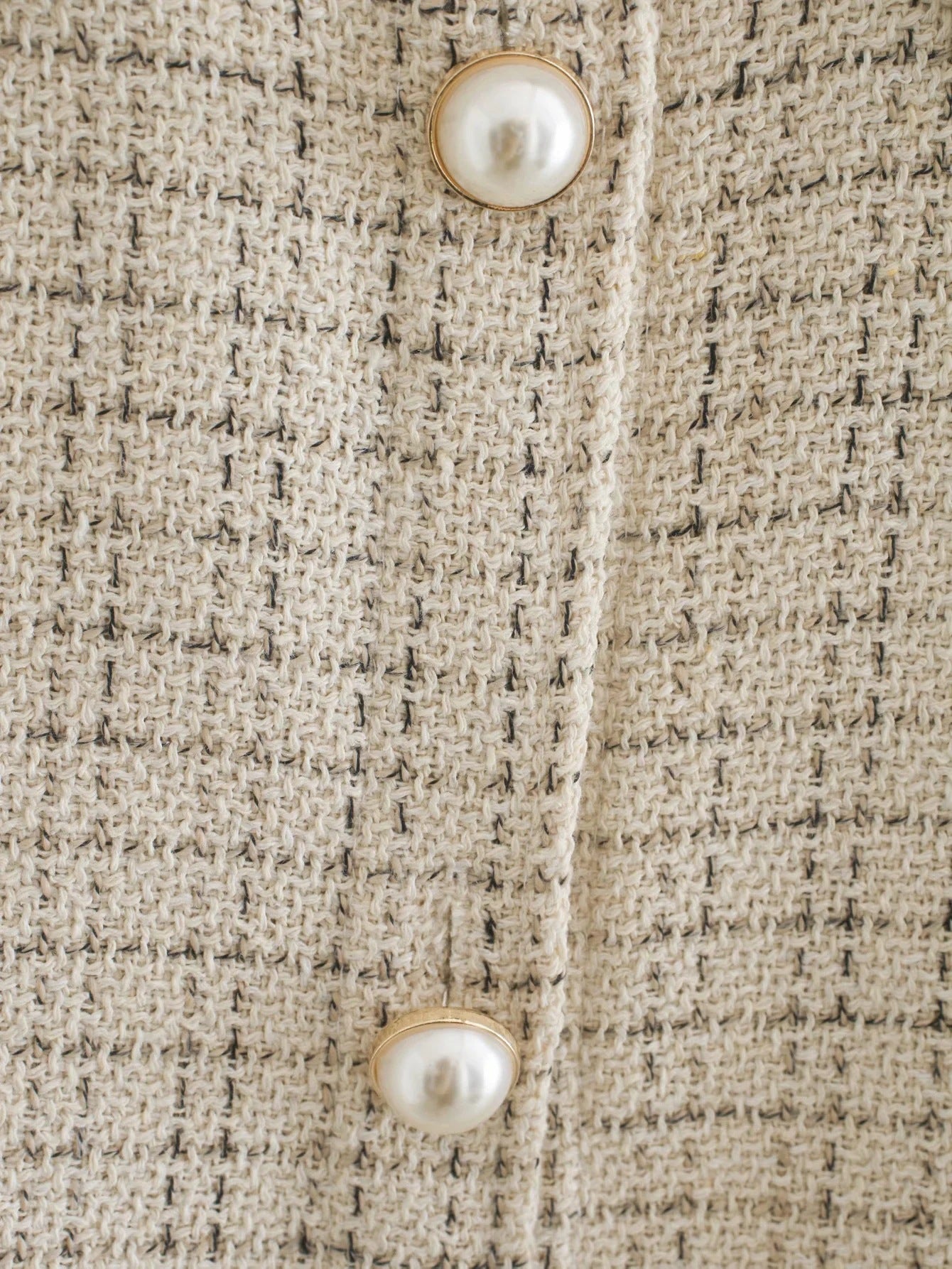 Women Plaid Pearl Buttons Pattern Thick Coat