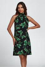 Butterfly Print Halter Neck Tie Back Mini Dress In Green by FS Collection - FS455 GB