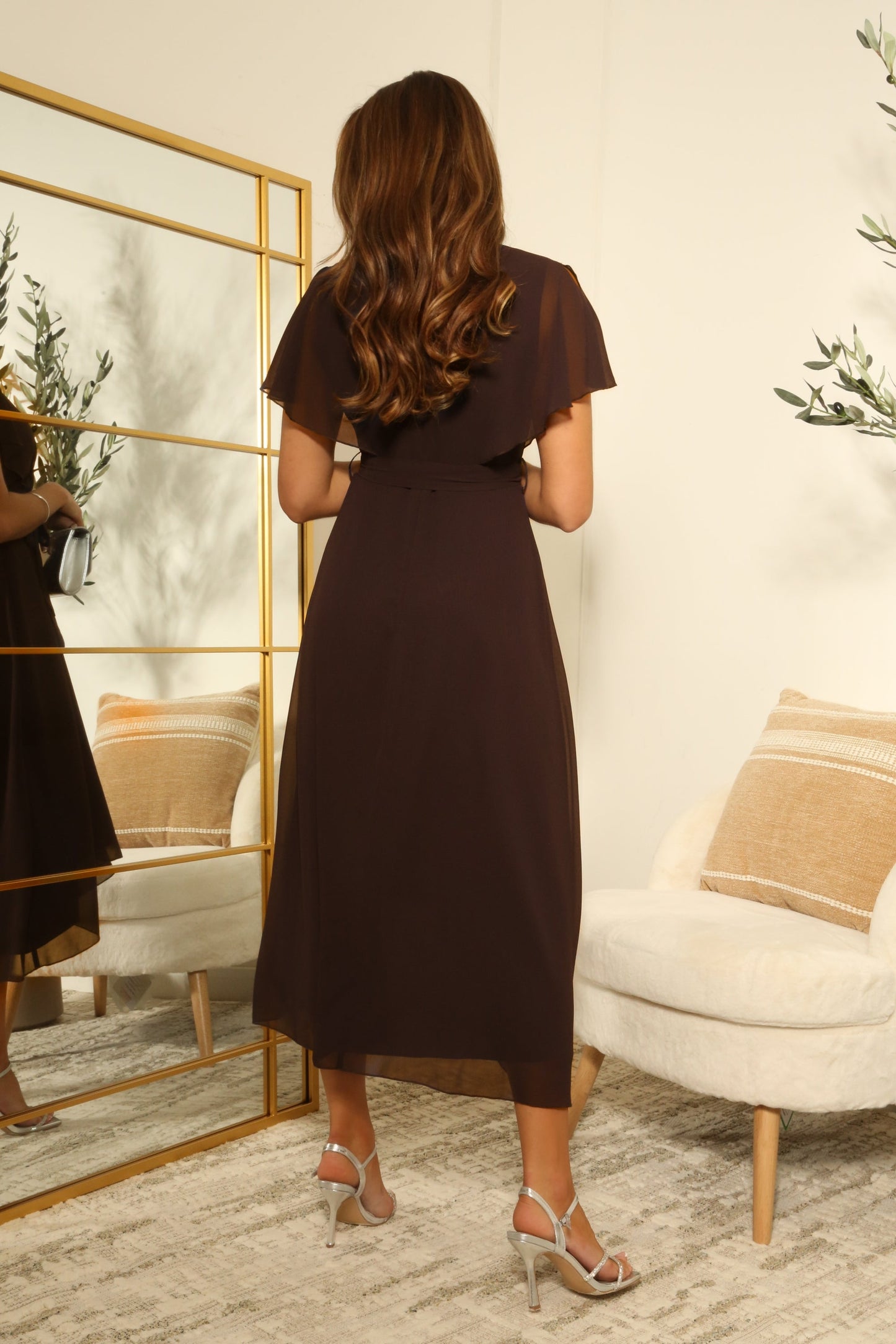 Chiffon Wrap Dress With Cape Sleeves by Double Second - DR0000676