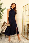 Cross Over Halterneck Midi Dress by Double Second - DR0000683