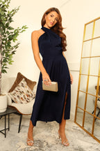 Cross Over Halterneck Midi Dress by Double Second - DR0000683