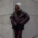 Solid Leather Long Sleeve Lapel Jacket